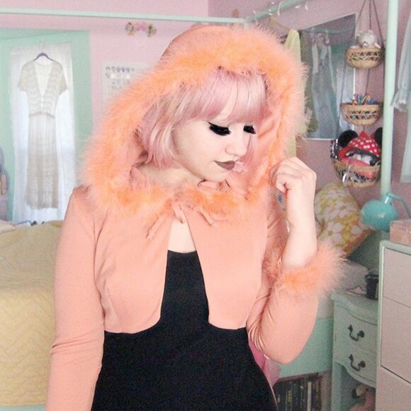 Vintage orange feather-trim bolero jacket - fits like a small/medium - Picture 2 of 6